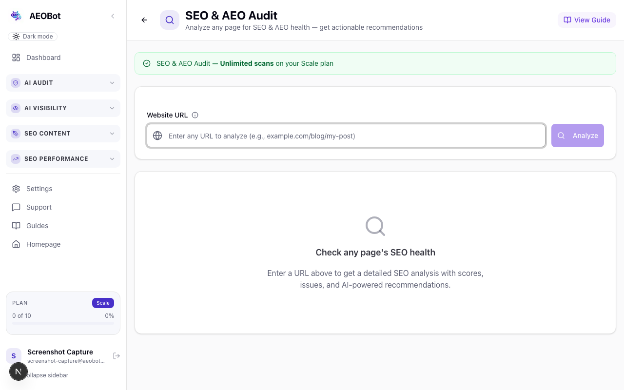 AEOBot SEO audit screen